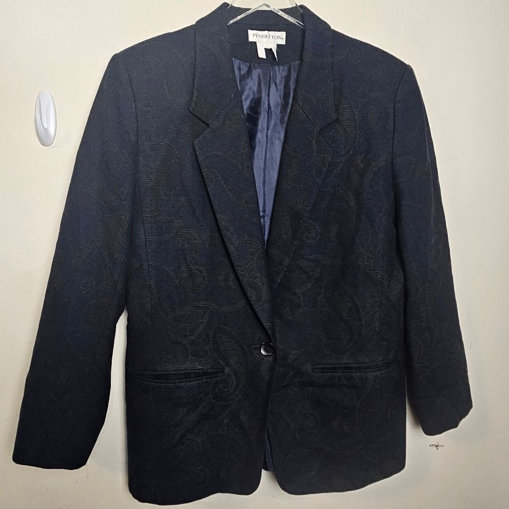 Pendleton 100% Wool 1 Button Blazer Womens Size 12 Black Paisley